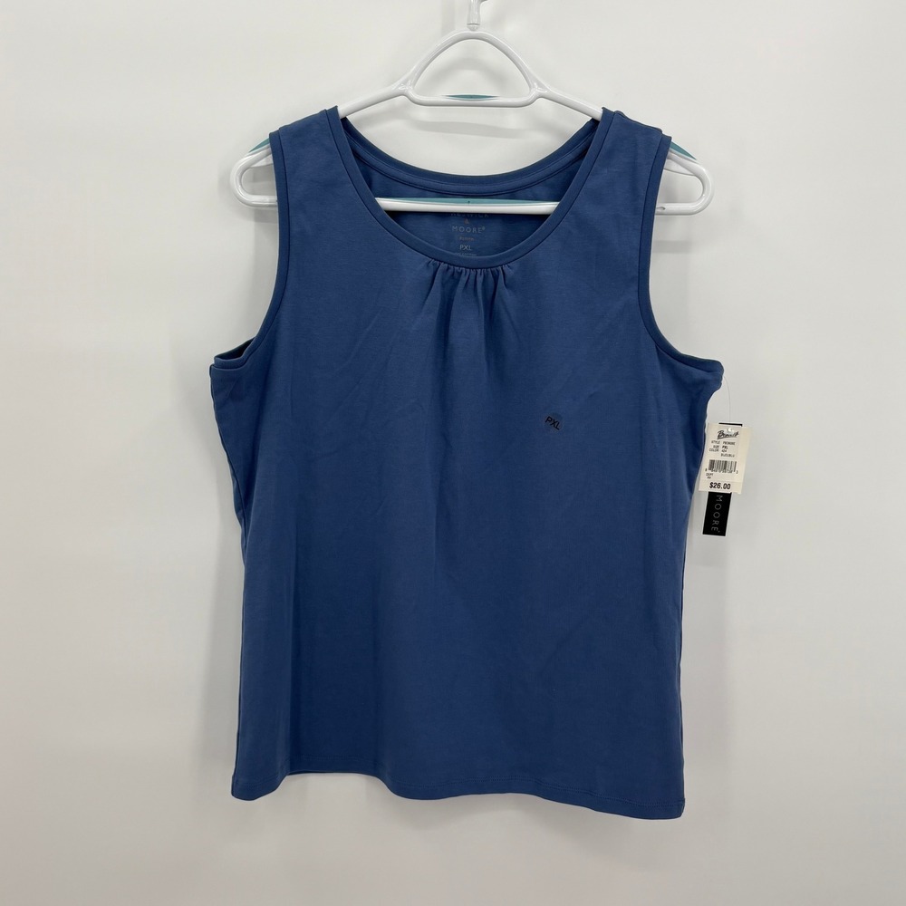 Preswick & Moore Petite XL Blue Pleated Scoop Neck Tank‎ Top NWT